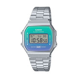 Casio Retro Digital Armband Uhr A168WER-2AEF - silber-türkis-lila