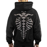 Favela Ribcage Rhinestone Zip Hoodie FAV-2024-Q3-00144 - schwarz-silber