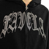 Favela Ribcage Rhinestone Zip Hoodie FAV-2024-Q3-00144-