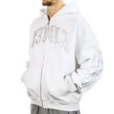 Favela Ribcage Rhinestone White Front Zip Hoodie FAV-2024-Q4-00115-