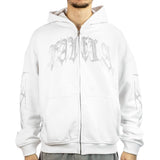 Favela Ribcage Rhinestone White Front Zip Hoodie FAV-2024-Q4-00115 - weiss-silber