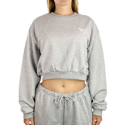 Felicious Cropped Terry Crewneck Sweatshirt - Grey Melange PD00010650-