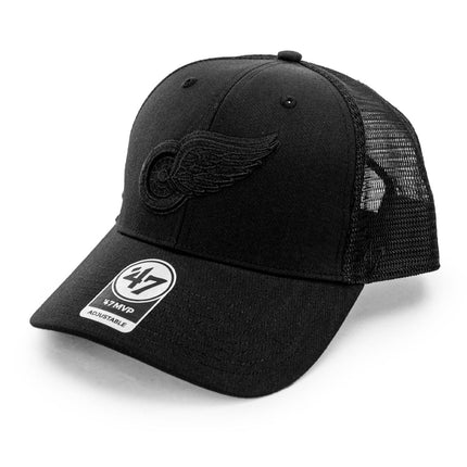 47 Brand Detroit Red Wings NHL Branson MVP Mesh All Black Trucker Cap H-BRANS05CTP-BK-OSF-
