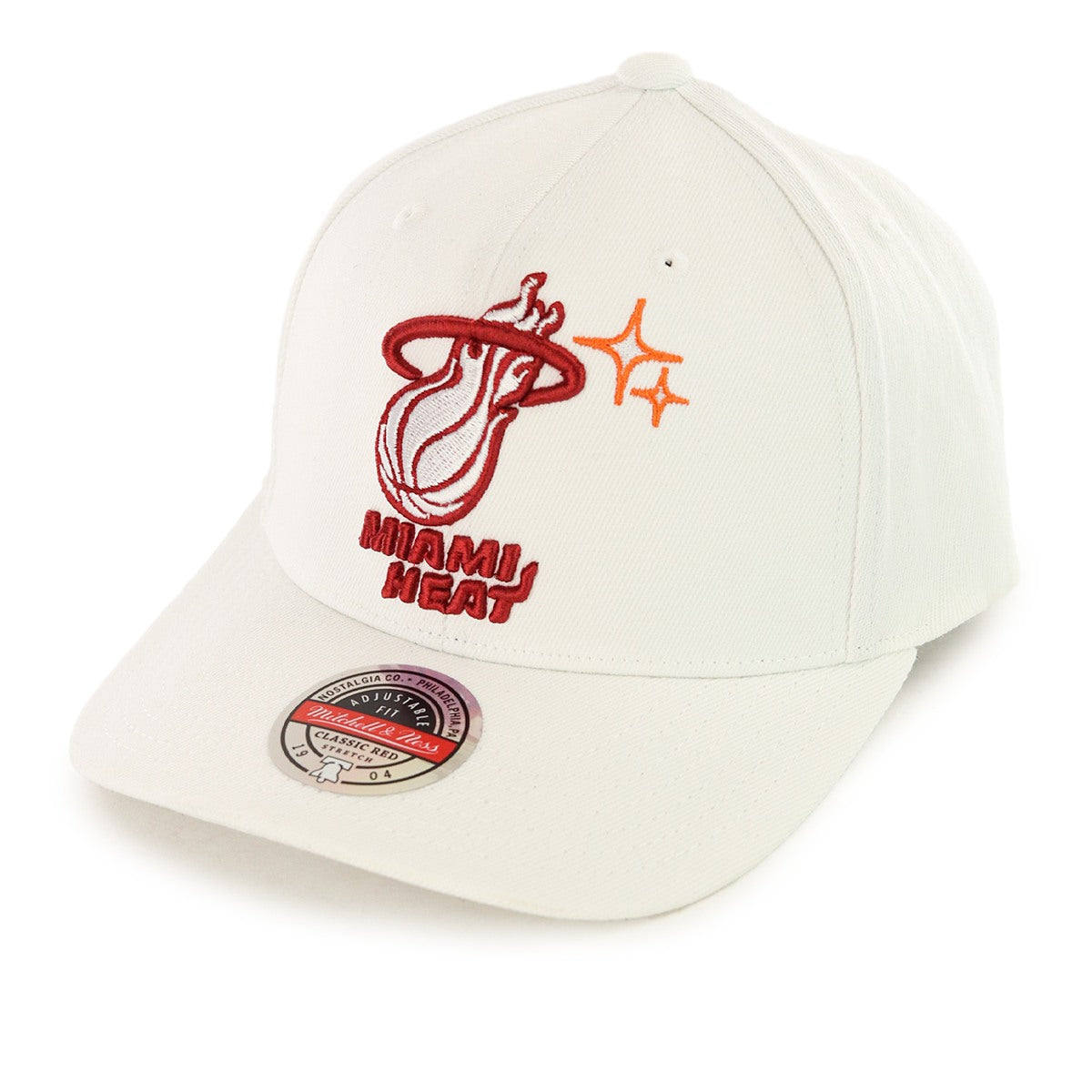 Mitchell & Ness Miami Heat NBA Merch Logo Classic Snapback Cap HHSSINTL1243-MHEWHIT-