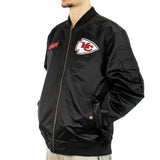 Mitchell & Ness Kansas City Chiefs NFL Team Leader Vintage Logo Satin Bomber Jacke JK8095-KCCBLCK-