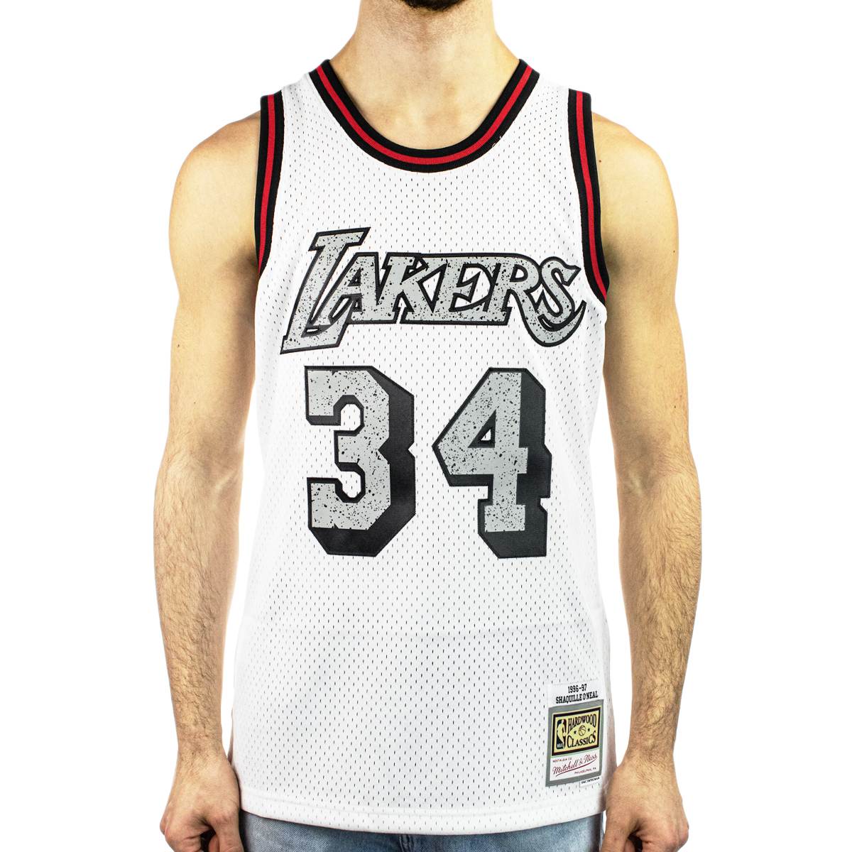 Mitchell & Ness Los Angeles Lakers NBA Shaquille O'Neal 1996 Cracked Cement Swingman Jersey TFSM5934-LAL96SONWHIT-