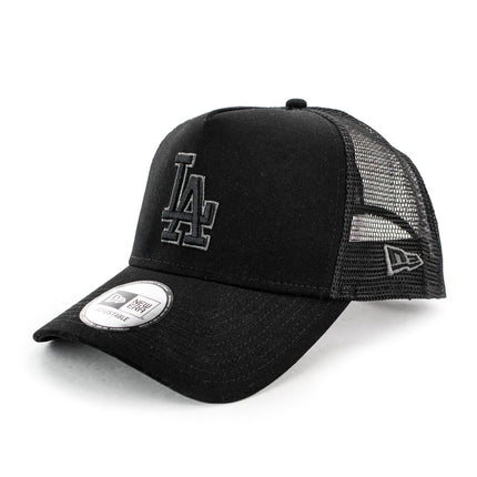 New Era Los Angeles Dodgers MLB Black on Black Team Logo A-Frame Trucker Cap 12523912-