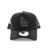 New Era Los Angeles Dodgers MLB Black on Black Team Logo A-Frame Trucker Cap 12523912-