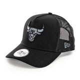 New Era Chicago Bulls NBA Black on Black Team Logo A-Frame Trucker Cap 12523913-