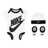 Nike Futura Logo Hat Bodysuit Bootie 3-Teile Set 0-6 Monate LN0073-001 - weiss-schwarz