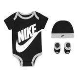 Nike Futura Logo Hat Bodysuit Bootie 3-Teile Set 0-6 Monate LN0073-023 - schwarz-weiss-grau