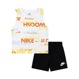Nike All Over Print Muscle Tank Short Set 86M044-023 - weiss-schwarz-orange-gelb