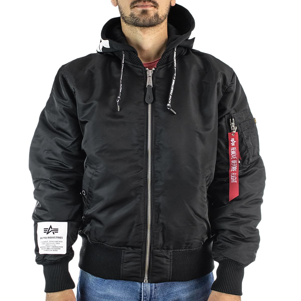ALPHA INDUSTRIES Bomberjacke Herren - Klassische MA-1 Mit Abnehmbarer Kapuze