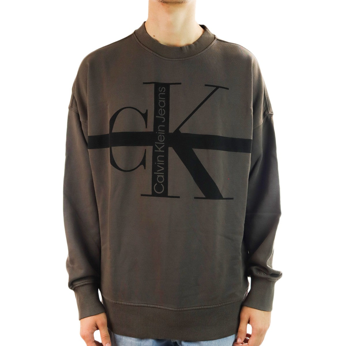 Calvin Klein Stripe CK Washed Crewneck Sweatshirt J321881-GYN-