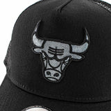 New Era Chicago Bulls NBA Black on Black Team Logo 9Forty A-Frame Trucker Cap 12523913alt-
