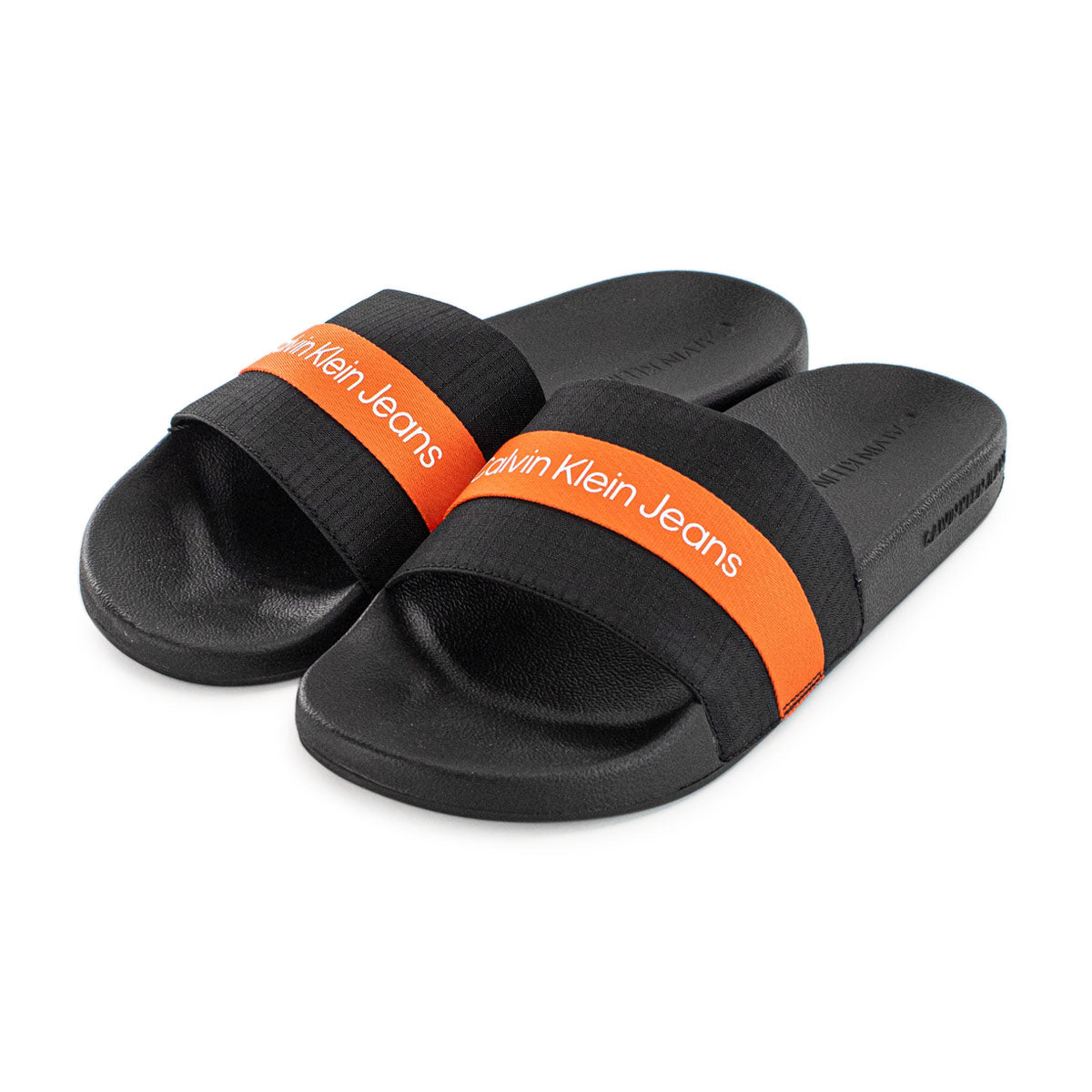 Calvin Klein Slide Webbing Footwear Badeschuhe x Fashion YM0YM00663-0JH Brooklyn schwarz-orange – 